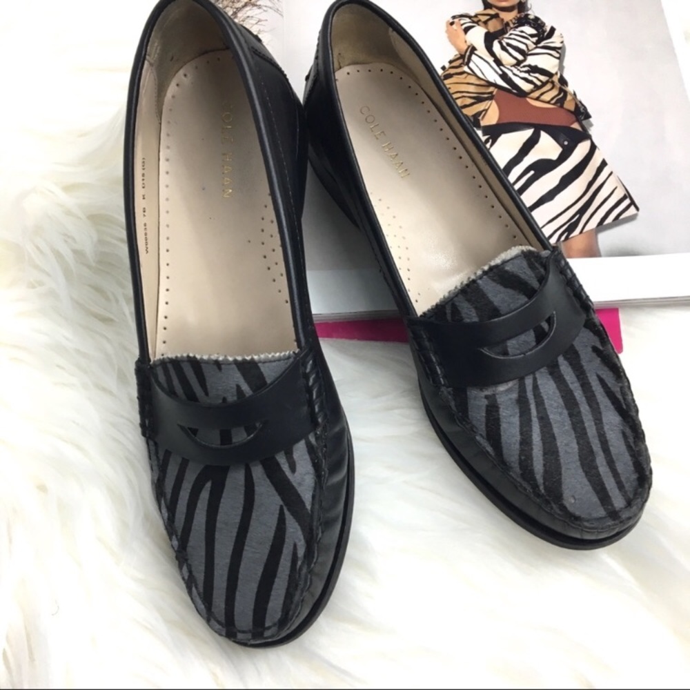 Cole Haan Zebra Calf Hair Leather Flat Loafers
